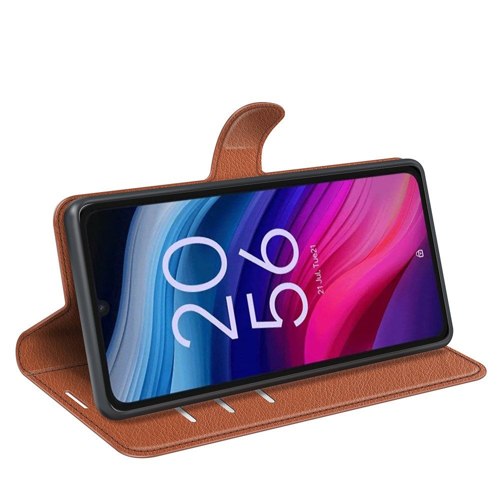 EIDERWOOD TCL 505 Litchi Kunstskinn Flip Deksel med Lommebok & Stativfunksjon - Brun