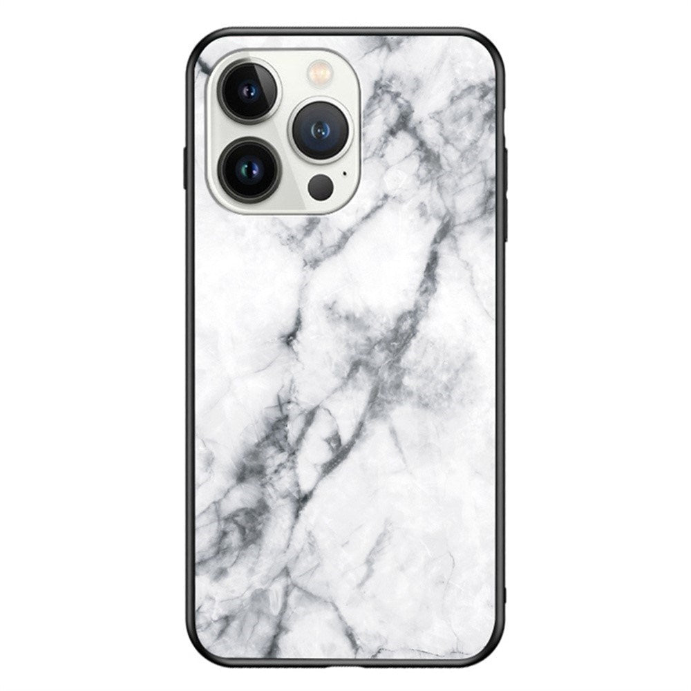 EIDERWOOD iPhone 16 Pro Max Marmordeksel med Glassrygg - Hvit Marmor