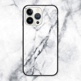 EIDERWOOD iPhone 16 Pro Max Marmordeksel med Glassrygg - Hvit Marmor