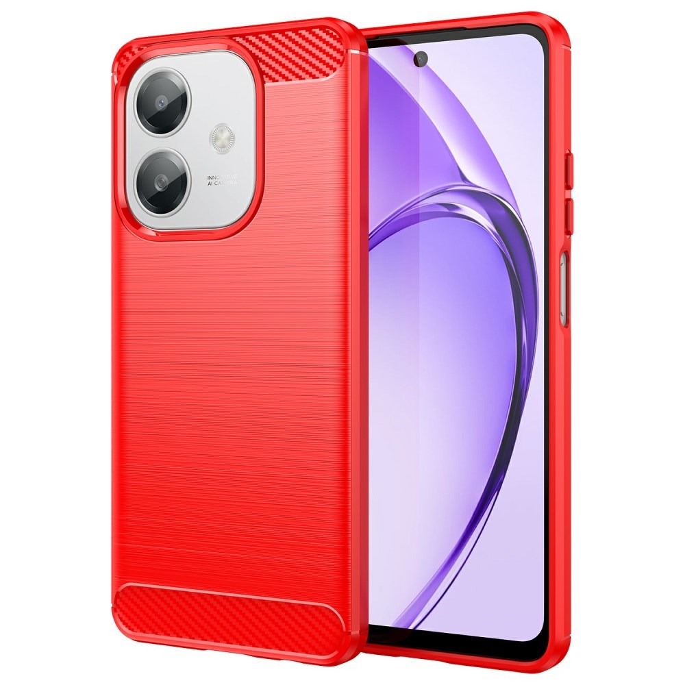 EIDERWOOD OPPO A60 / A40m / A40 Brushed Carbon Fiber Fleksibelt Plast Deksel - Rød