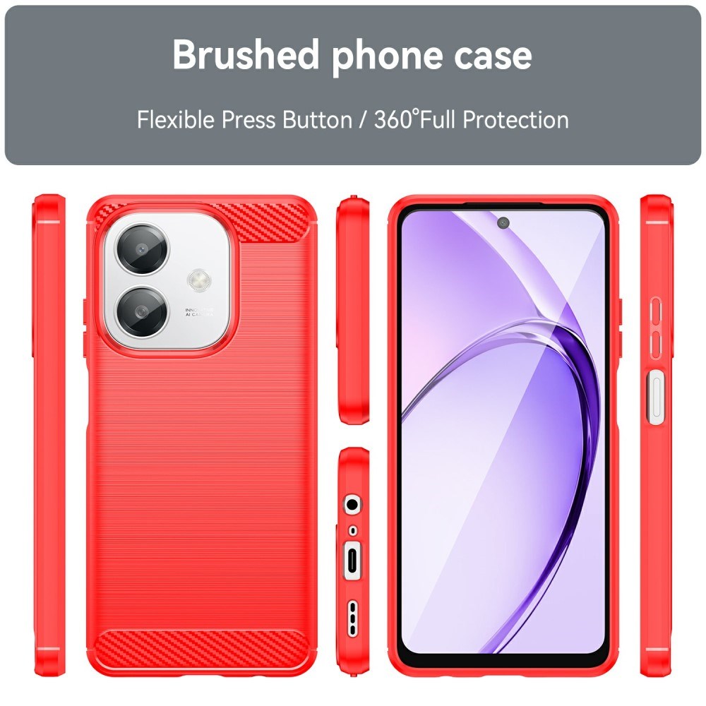 EIDERWOOD OPPO A60 / A40m / A40 Brushed Carbon Fiber Fleksibelt Plast Deksel - Rød