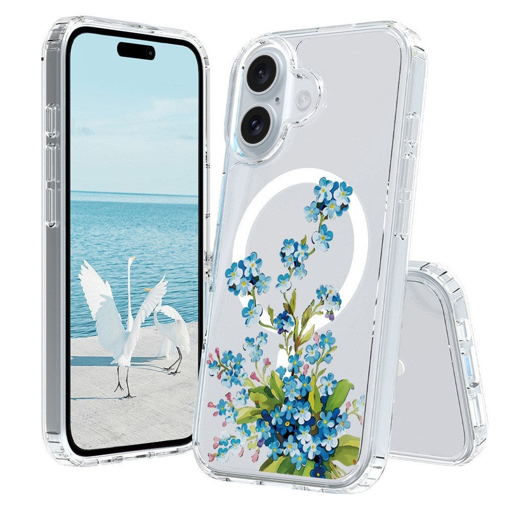 EIDERWOOD iPhone 16 Hybrid Plast Deksel - MagSafe Kompatibel - Blå Blomster
