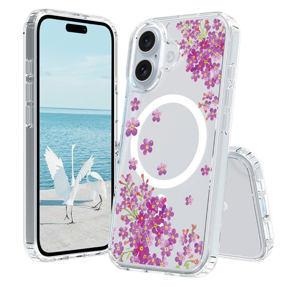 EIDERWOOD iPhone 16 Hybrid Plast Deksel - MagSafe Kompatibel - Lilla Blomster