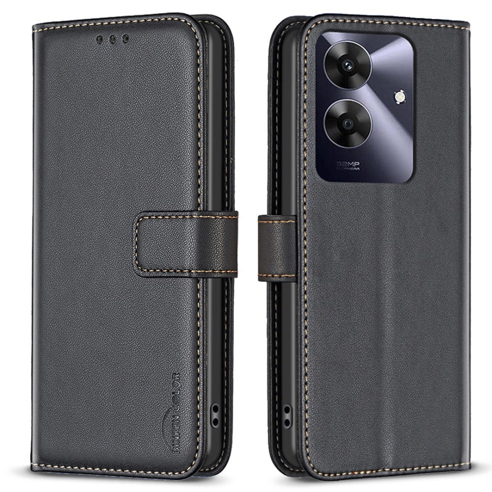 Realme Note 60 / 60x (4G) / C63 (4G) / C61 (4G) Kunstskinn Deksel med Stativfunksjon & Kortholder - Svart