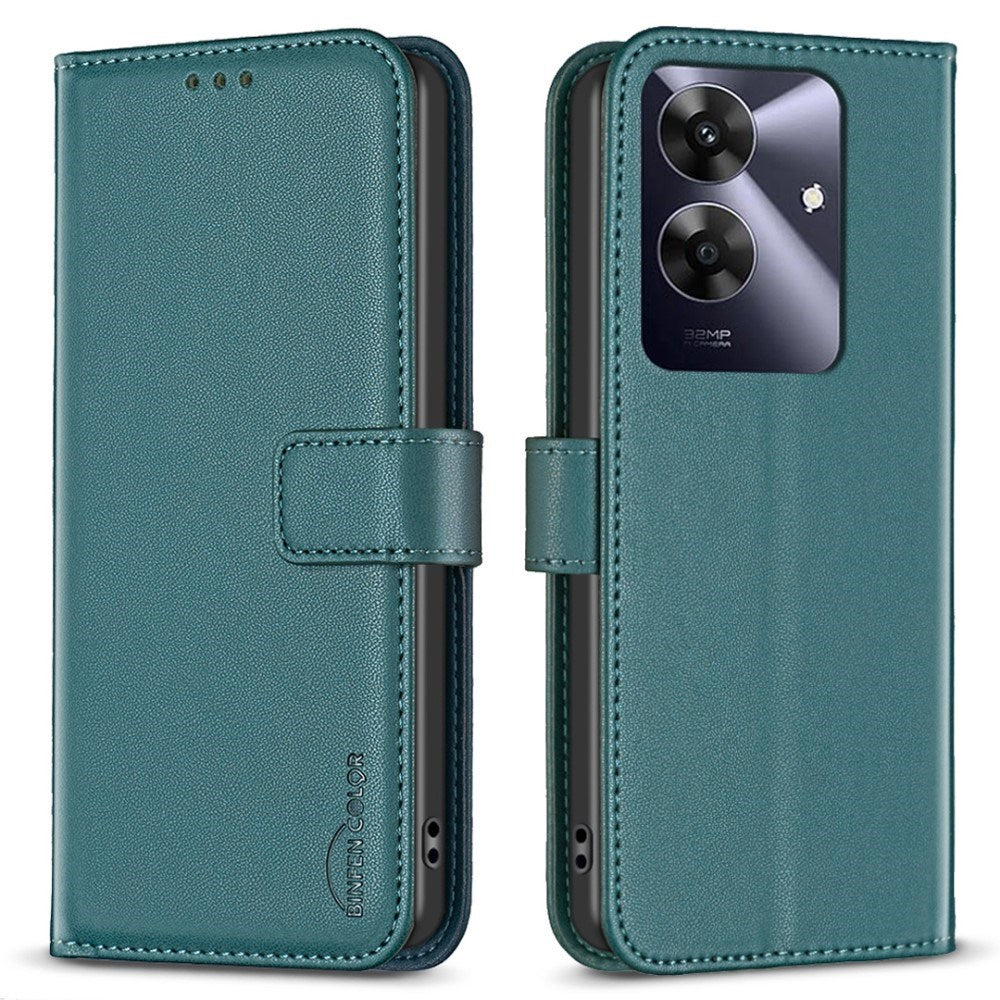 Realme Note 60 / 60x (4G) / C63 (4G) / C61 (4G) Kunstskinn Deksel med Stativfunksjon & Kortholder - Grønn
