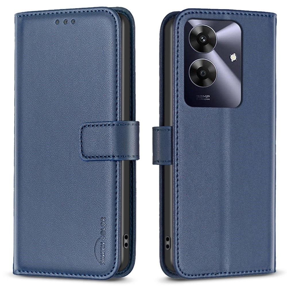 Realme Note 60 / 60x (4G) / C63 (4G) / C61 (4G) Kunstskinn Deksel med Stativfunksjon & Kortholder - Blå