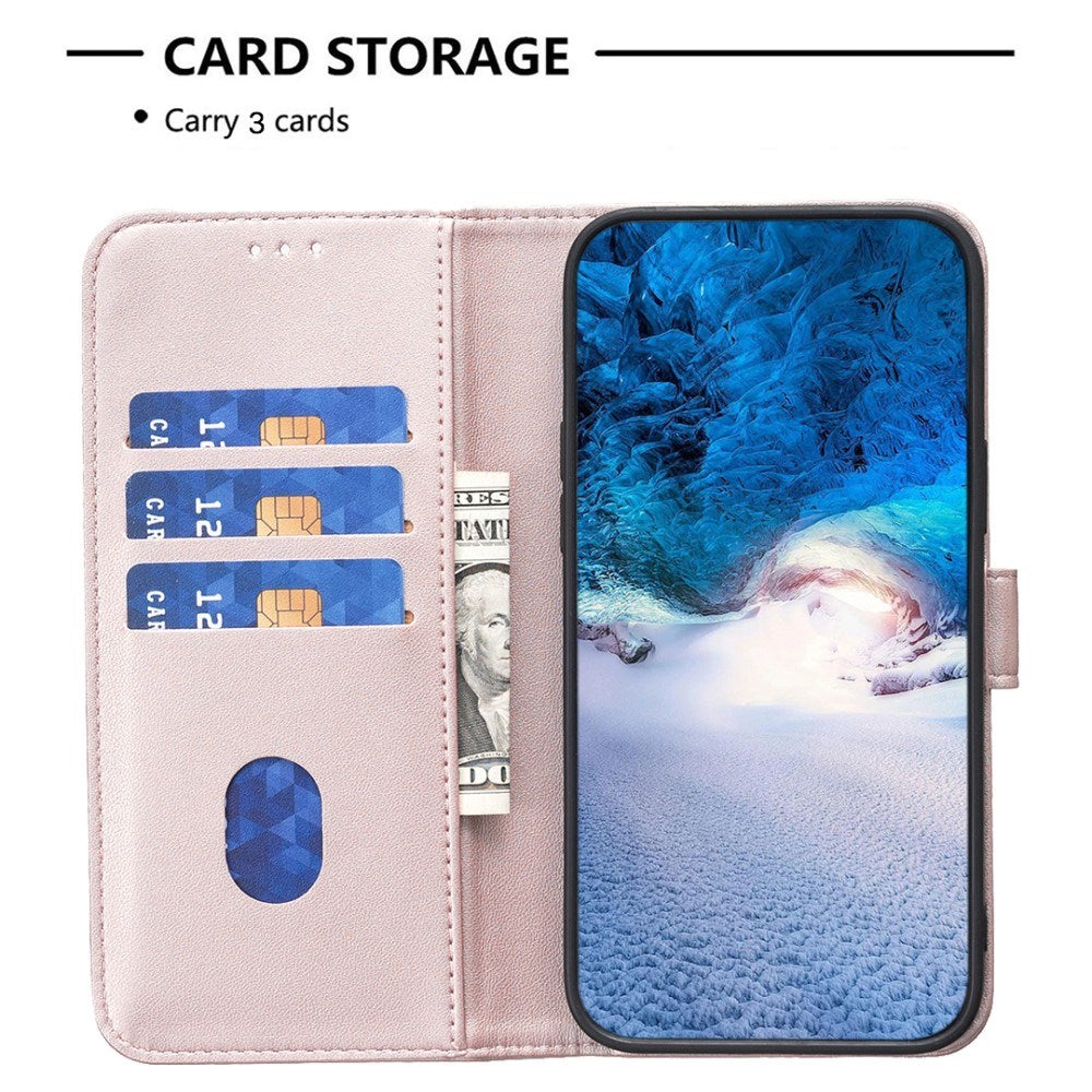 Realme Note 60 / 60x (4G) / C63 (4G) / C61 (4G) Kunstskinn Deksel med Stativfunksjon & Kortholder - Rose Gold
