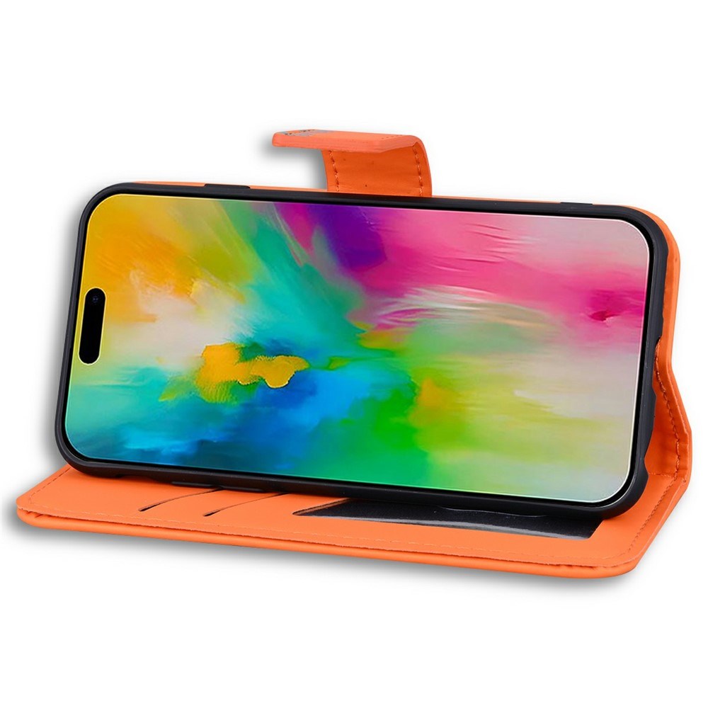 iPhone 16 Pro Kunstskinn Flip Deksel m. Figur - Oransje