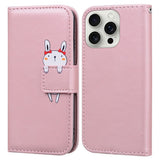 iPhone 16 Pro Kunstskinn Flip Deksel m. Figur - Rosa