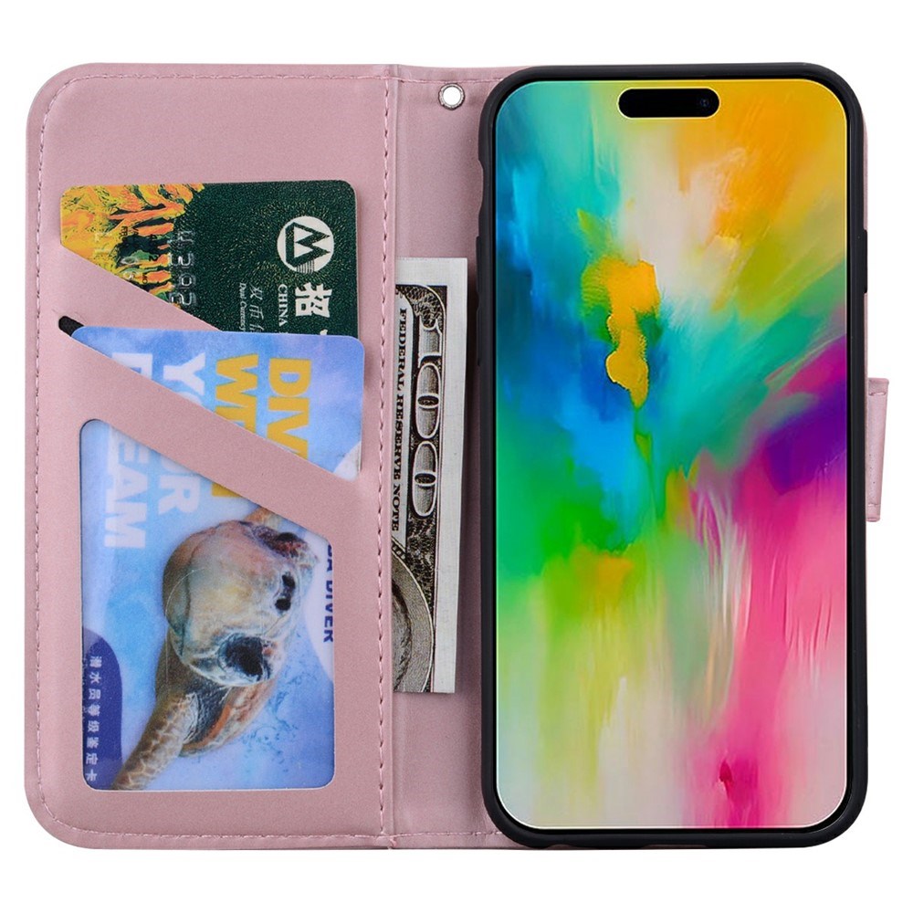iPhone 16 Pro Kunstskinn Flip Deksel m. Figur - Rosa