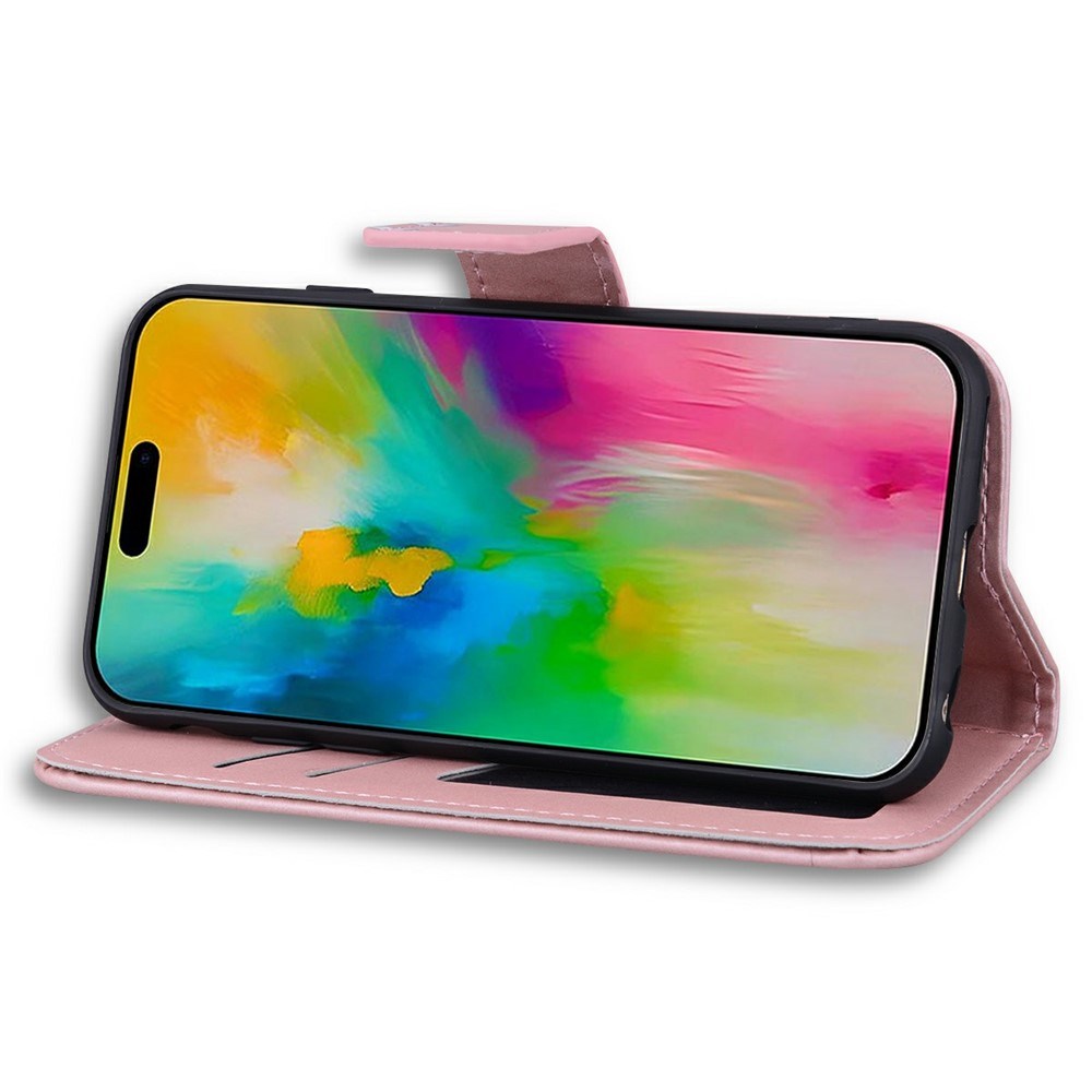 iPhone 16 Pro Kunstskinn Flip Deksel m. Figur - Rosa