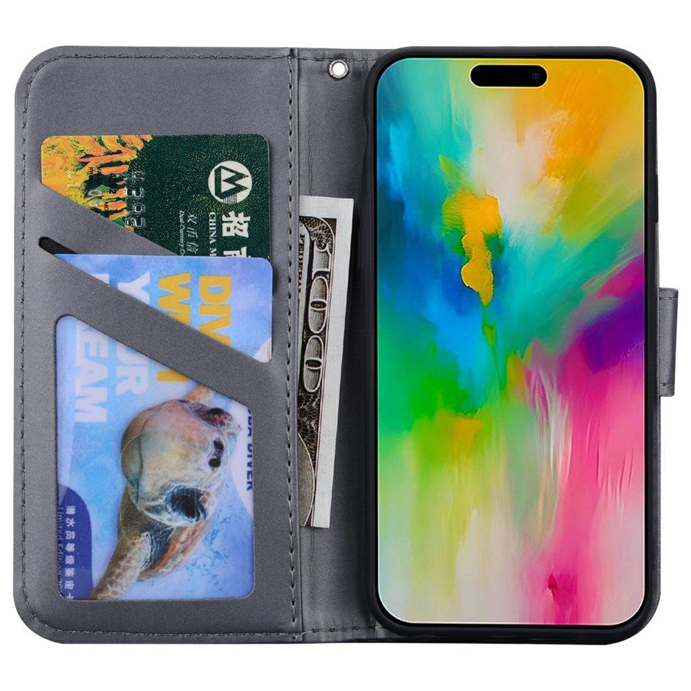 iPhone 16 Pro Kunstskinn Flip Deksel m. Figur - Grå