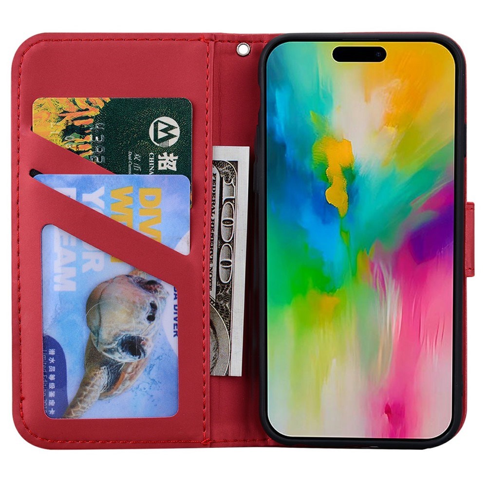 iPhone 16 Pro Kunstskinn Flip Deksel m. Figur - Rød