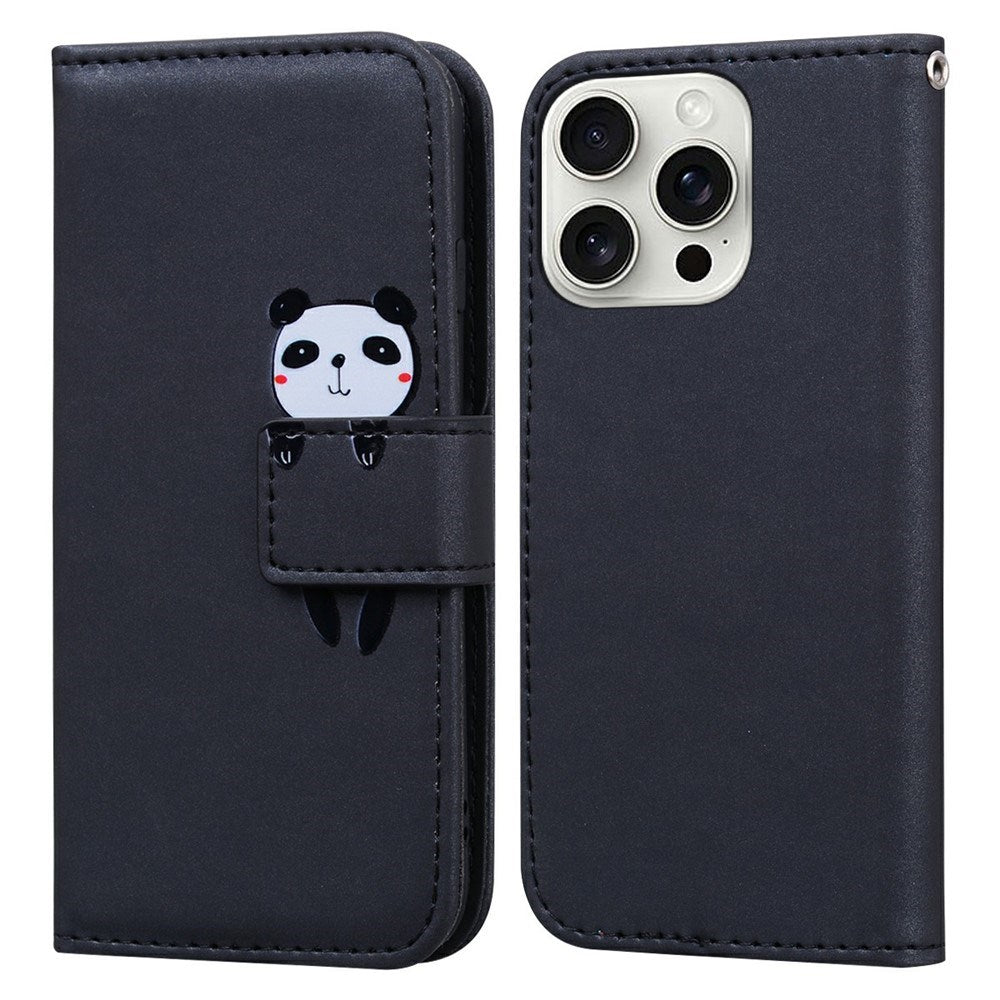 iPhone 16 Pro Kunstskinn Flip Deksel m. Figur - Svart