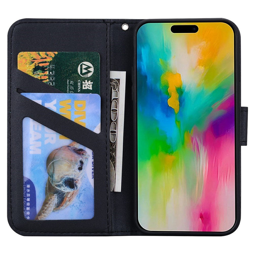 iPhone 16 Pro Kunstskinn Flip Deksel m. Figur - Svart