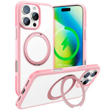 TORRAS iPhone 16 Pro Hybrid Plast Deksel m. Roterbar Kickstand Ring - MagSafe Kompatibel - Gjennomsiktig / Rosa