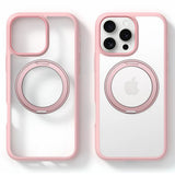 TORRAS iPhone 16 Pro Hybrid Plast Deksel m. Roterbar Kickstand Ring - MagSafe Kompatibel - Gjennomsiktig / Rosa