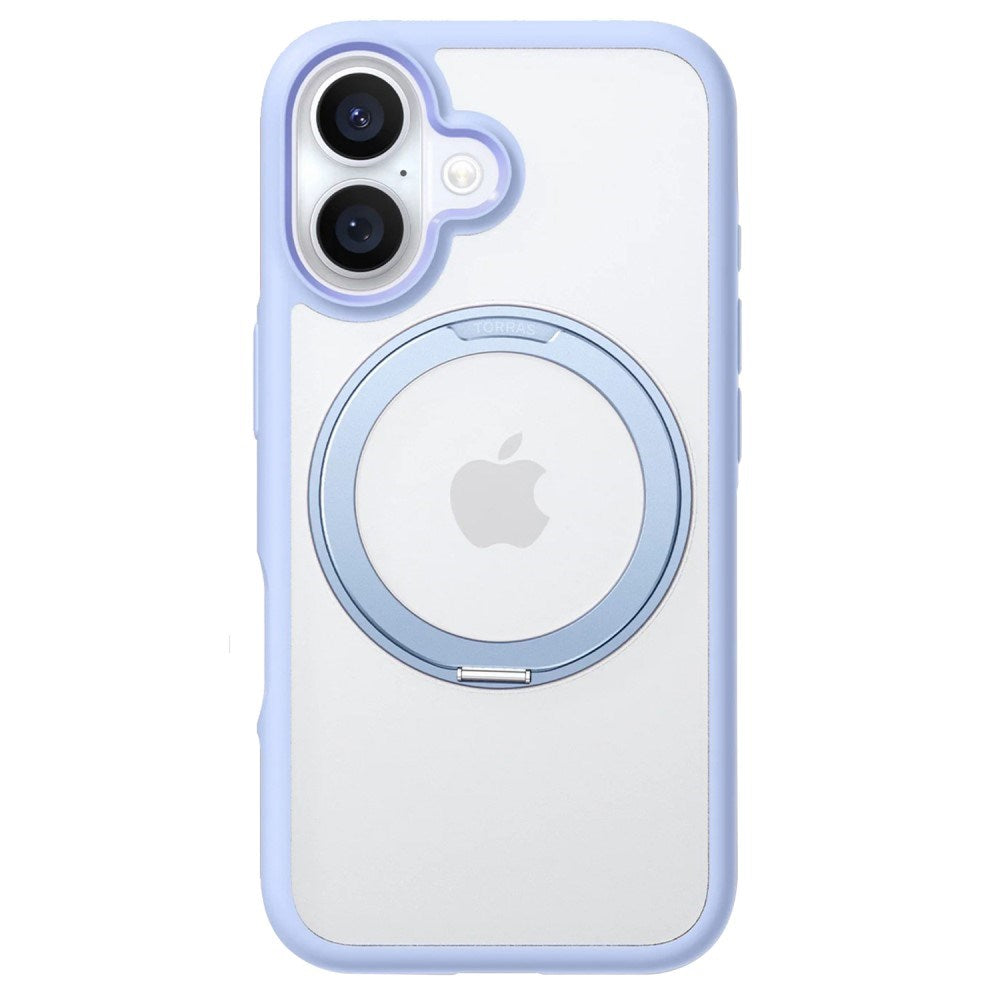 TORRAS iPhone 16 Hybrid Plast Deksel m. Roterbar Kickstand Ring - MagSafe Kompatibel - Gjennomsiktig / Blå