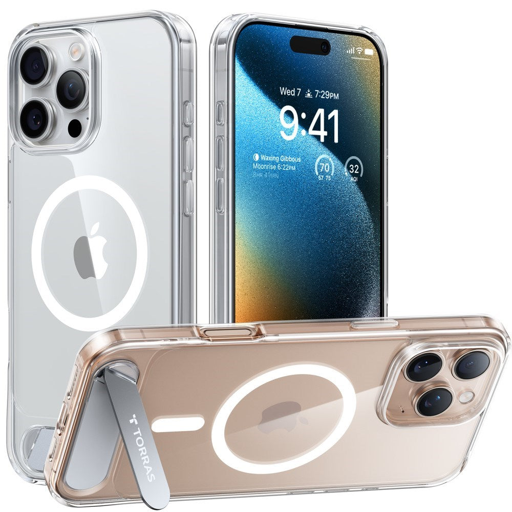 TORRAS iPhone 16 Pro Hybrid Deksel m. Ståfunksjon - MagSafe Kompatibel - Gjennomsiktig