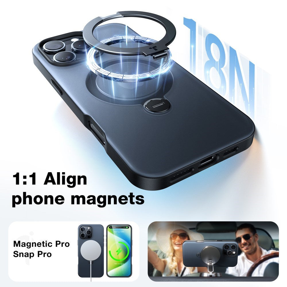 TORRAS iPhone 16 Pro Hybrid Plast Deksel m. Ståfunksjon - MagSafe Kompatibel - Svart