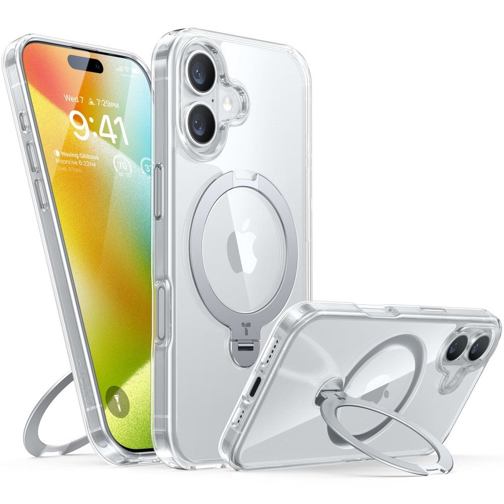 TORRAS iPhone 16 Hybrid Plast Deksel m. Ståfunksjon - MagSafe Kompatibel - Gjennomsiktig
