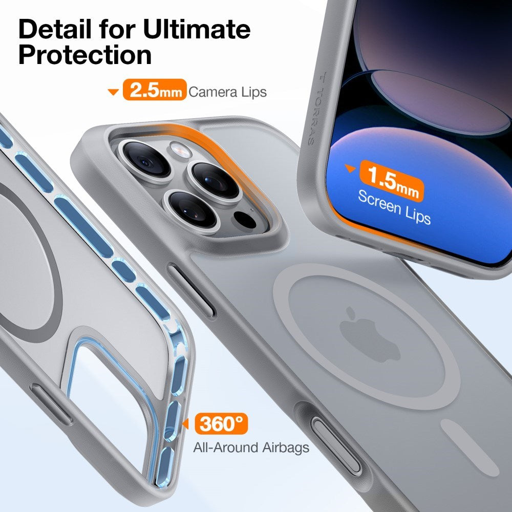 TORRAS iPhone 16 Pro Hybrid Deksel - MagSafe Kompatibel - Grå