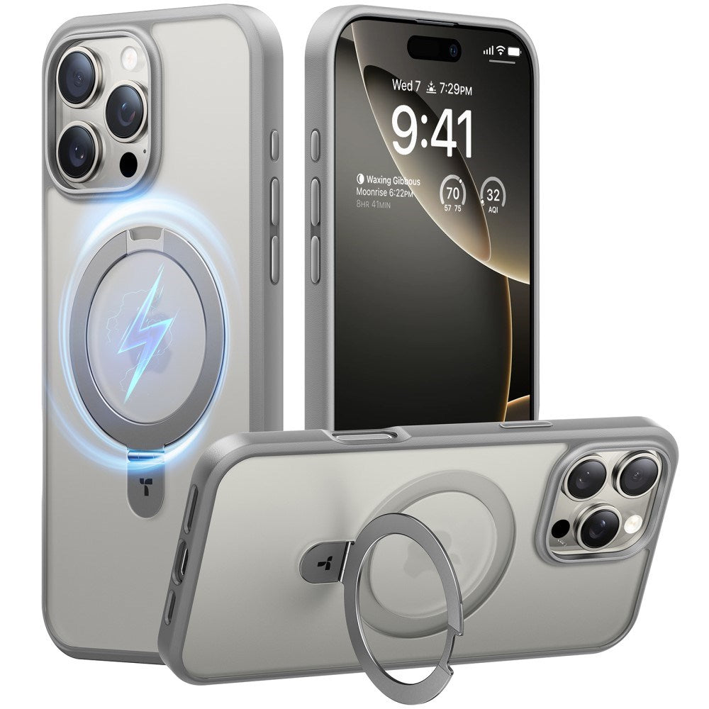 TORRAS iPhone 16 Pro Guardian Ostand Series Deksel m. Stativ - MagSafe Kompatibel - Grå