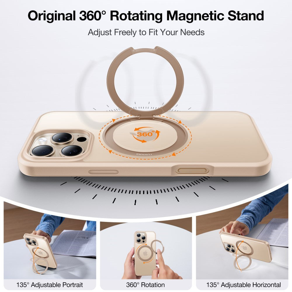 TORRAS iPhone 16 Pro Plast Deksel m. Støttering - MagSafe Kompatibel - Rose Gold