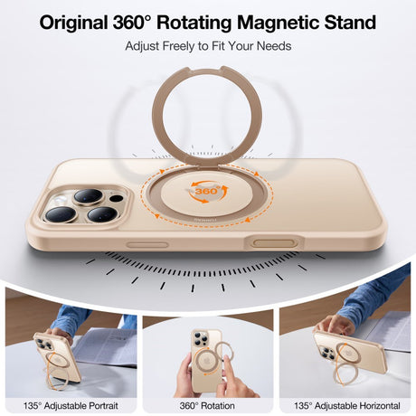 TORRAS iPhone 16 Pro Plast Deksel m. Støttering - MagSafe Kompatibel - Rose Gold