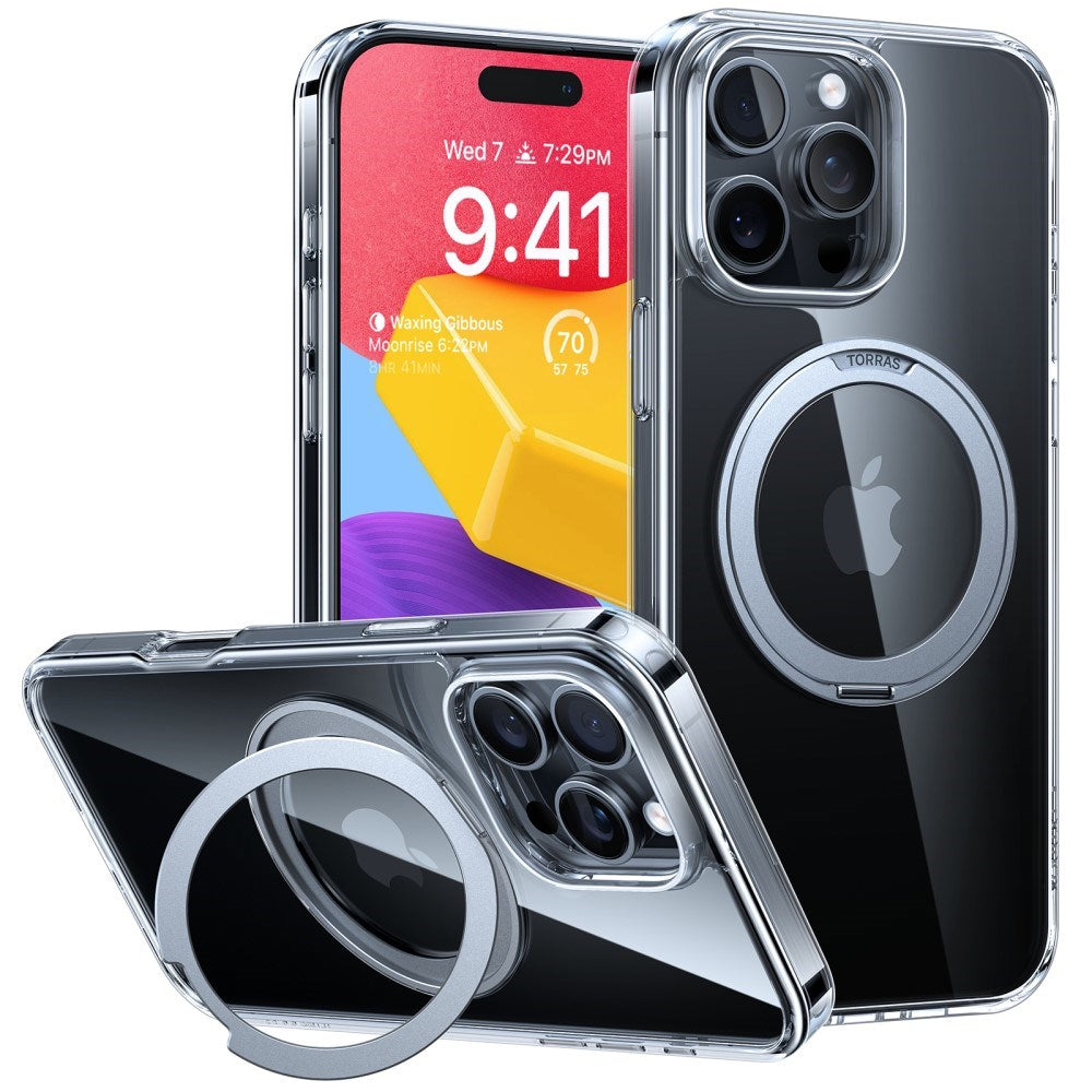 TORRAS iPhone 16 Pro Max Plast Deksel m. Støttering - MagSafe Kompatibel - Gjennomsiktig