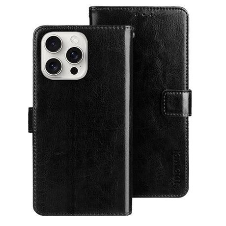 EIDERWOOD iPhone 16 Pro Kunstskinn Flip Deksel med Lommebok og Stativfunksjon - Svart