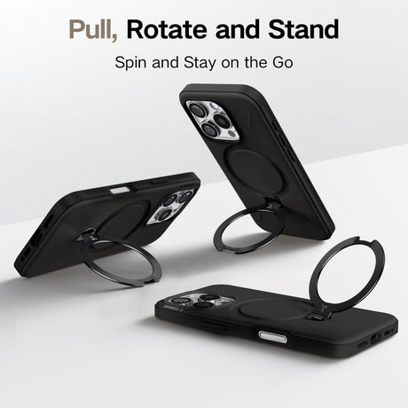 TORRAS iPhone 16 Pro Fleksibelt Plast Deksel m. Ring Kickstand - MagSafe Kompatibel - Svart