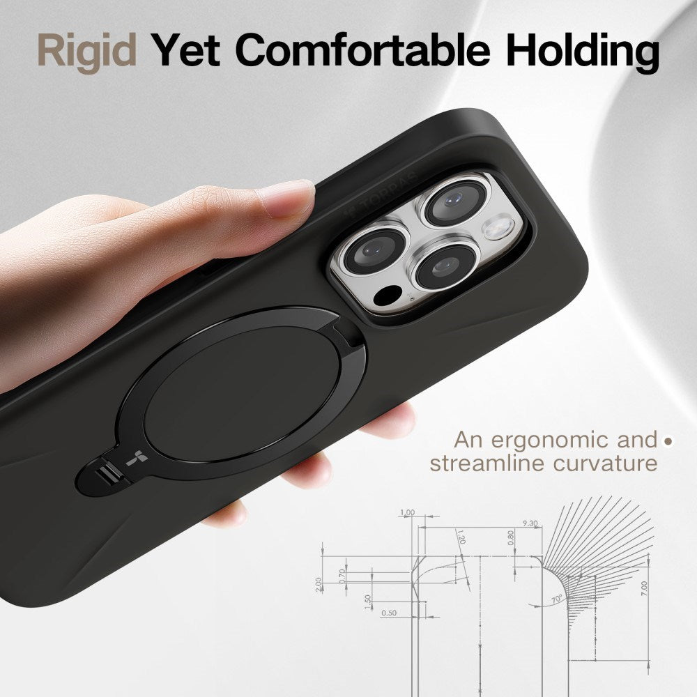 TORRAS iPhone 16 Pro Max Fleksibelt Plast Deksel m. Ring Kickstand - MagSafe Kompatibel - Svart