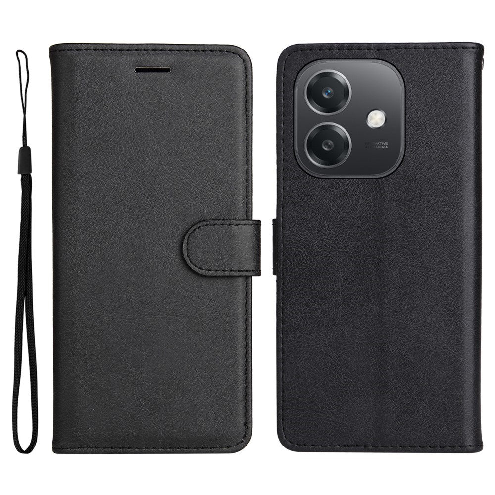 EIDERWOOD OPPO A60 / A40m / A40 Kunstskinn Flip Deksel m. Stropp - Svart