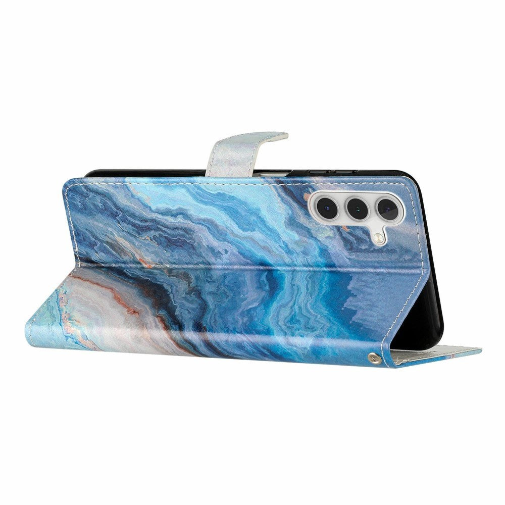 EIDERWOOD Samsung Galaxy S25+ (Plus) Flip Deksel med Kortholder & Reim - Blå Marmor