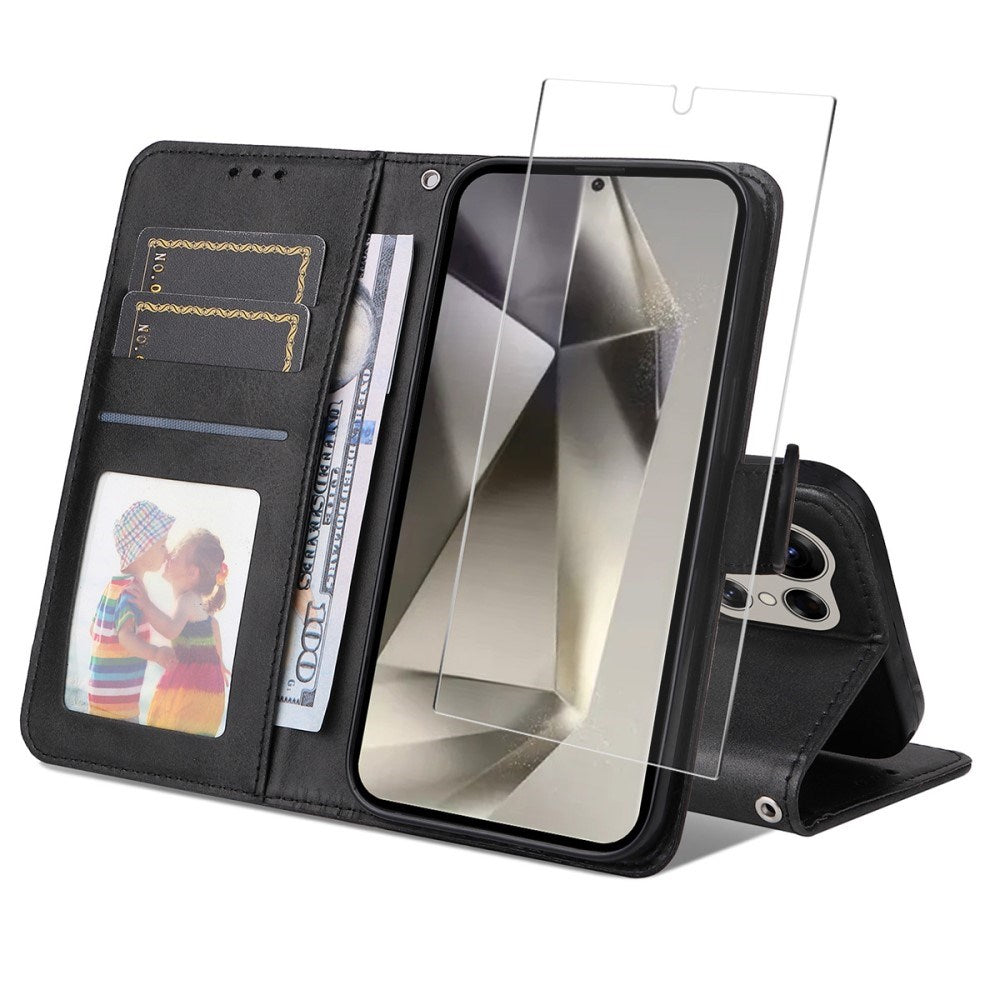 EIDERWOOD Samsung Galaxy S25 Ultra 2-i-1 Kunstskinn Flip Deksel med Skjermbeskyttelsesglass - Svart