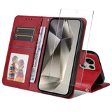 EIDERWOOD Samsung Galaxy S25 Ultra 2-i-1 Kunstskinn Flip Deksel med Skjermbeskyttelsesglass - Rød