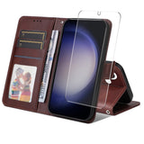 EIDERWOOD Samsung Galaxy S25 / S24 2-i-1 Kunstskinn Flip Deksel med Skjermbeskyttelsesglass - Brun