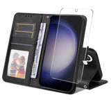 EIDERWOOD Samsung Galaxy S25+ (Plus) / 24+ (Plus) 2-i-1 Kunstskinn Flip Deksel med Skjermbeskyttelsesglass - Svart