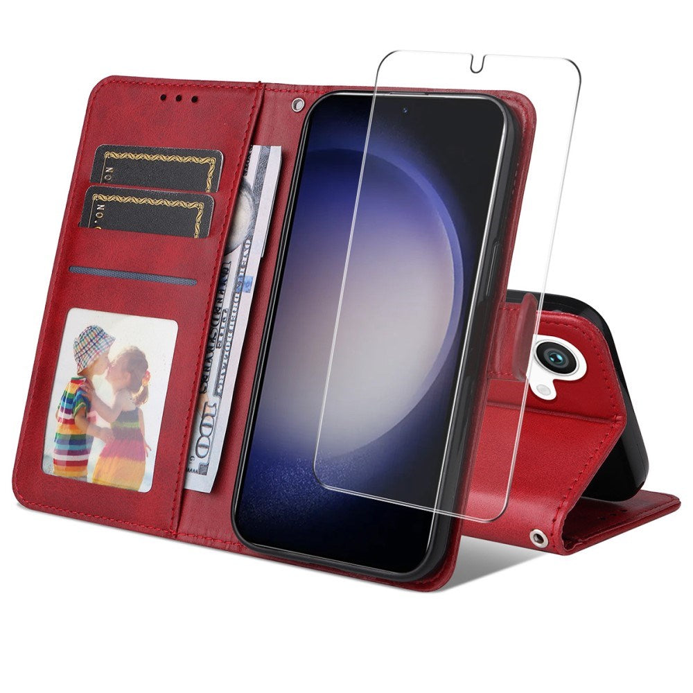 EIDERWOOD Samsung Galaxy S25+ (Plus) / 24+ (Plus) 2-i-1 Kunstskinn Flip Deksel med Skjermbeskyttelsesglass - Rød