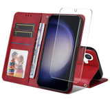 EIDERWOOD Samsung Galaxy S25+ (Plus) / 24+ (Plus) 2-i-1 Kunstskinn Flip Deksel med Skjermbeskyttelsesglass - Rød