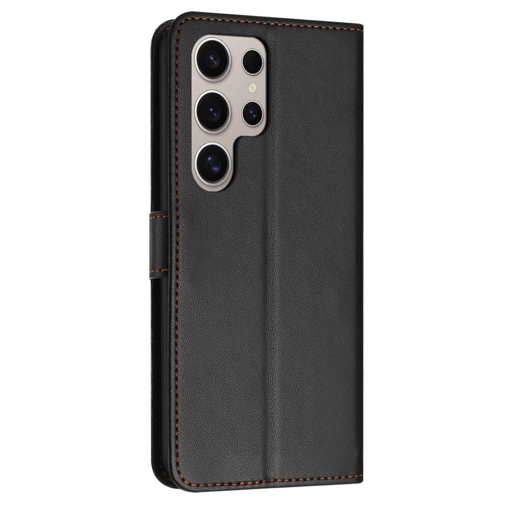 EIDERWOOD Samsung Galaxy S25 Ultra Kunst Skinn Flip Deksel med Avtakbar Stropp - Svart