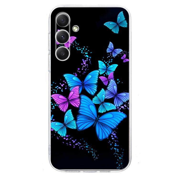 EIDERWOOD Samsung Galaxy S25 FE Fleksibelt Plast Deksel med Motiv - Svart / Blå Sommerfugler