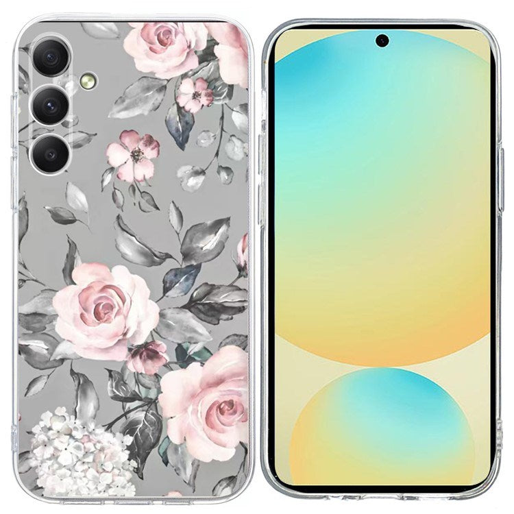 EIDERWOOD Samsung Galaxy S25 FE Fleksibelt Plast Deksel med Motiv - Grå / Rosa Roser