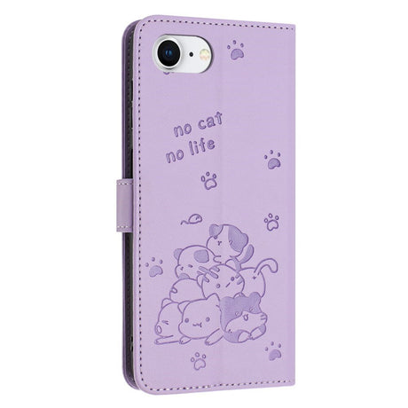 EIDERWOOD iPhone 17e / 16e Kunstskinn Flip Deksel m. Kattemønster - Lilla