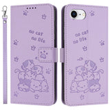 EIDERWOOD iPhone 17e / 16e Kunstskinn Flip Deksel m. Kattemønster - Lilla