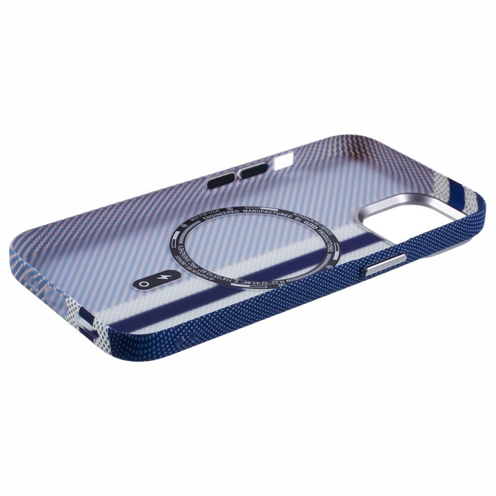 EIDERWOOD Mønstret Carbon Deksel - iPhone 14 - MagSafe Kompatibel - Blue Stripes
