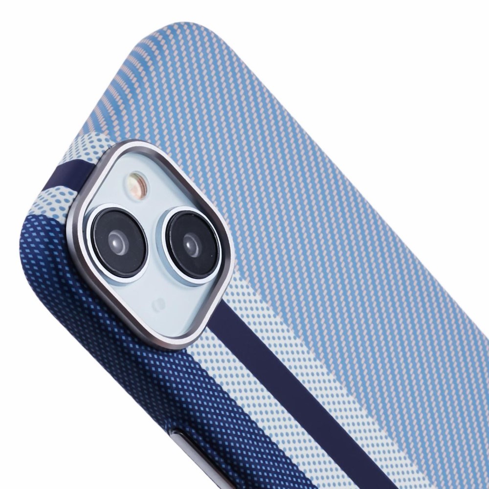 EIDERWOOD Mønstret Carbon Deksel - iPhone 14 - MagSafe Kompatibel - Blue Stripes
