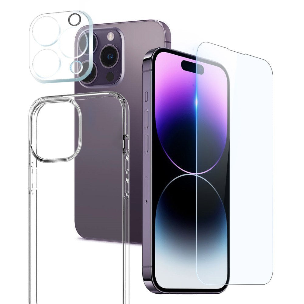 NORTHJO iPhone 14 Pro Max | 3-i-1 360° Beskyttelsessett med Deksel | Skjermbeskytter | Kameralinsebeskytter - Gjennomsiktig