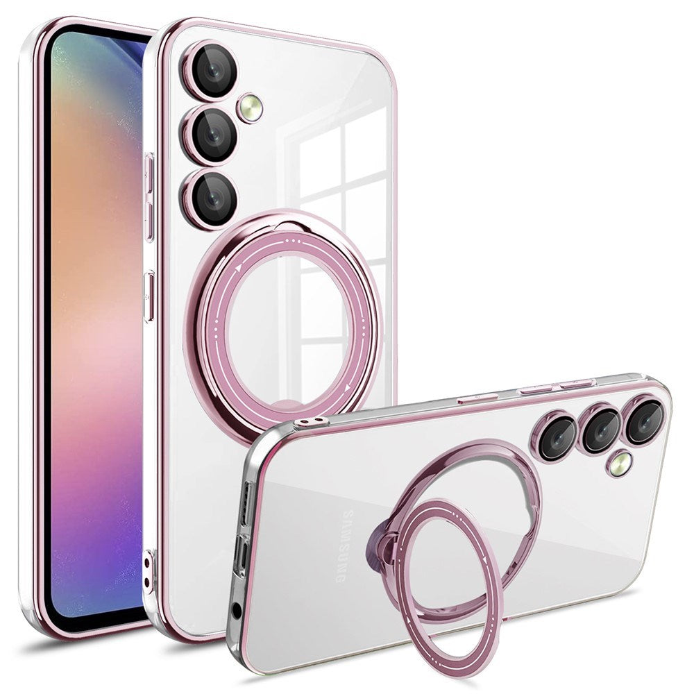EIDERWOOD Samsung Galaxy S25 Fleksibelt Plast Deksel m. Kickstand - MagSafe Kompatibel - Gjennomsiktig/Rosa